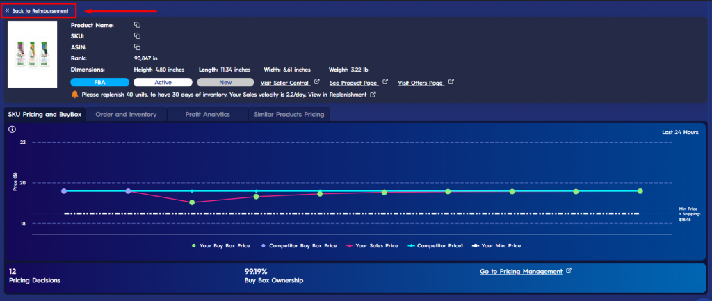 Most Reimbursed Items - Eva Figure 2 Pricing Actions And Analytics Card On Reimbursement Page 1