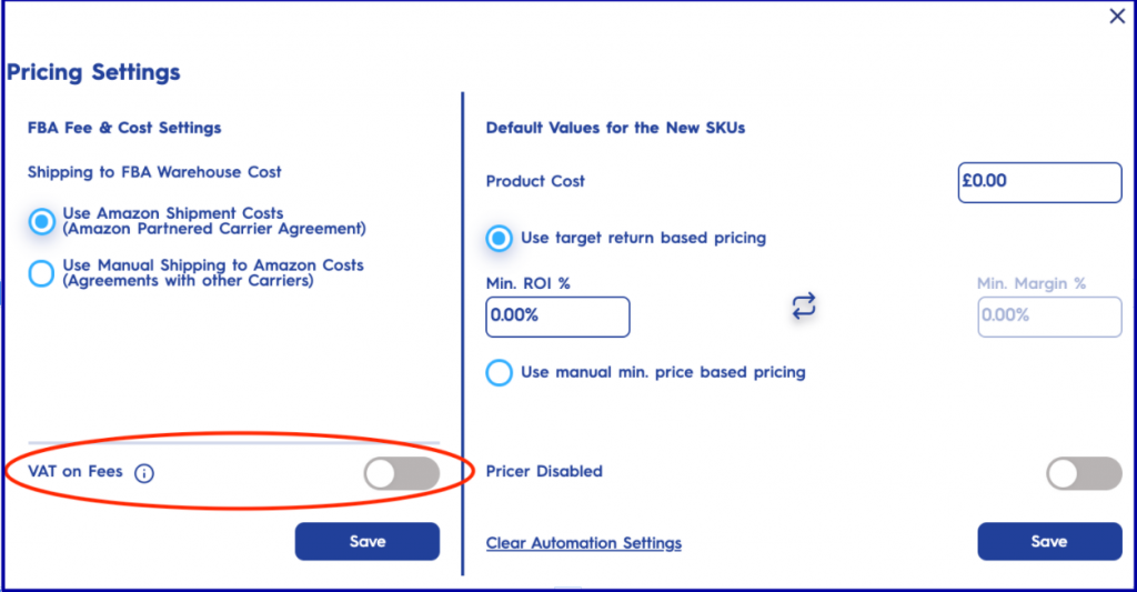 Figure 3 Enable Disable Toggle For Vat On Fees