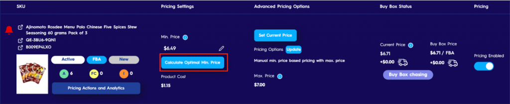 Figure 4 Calculate Optimal Min Price Button