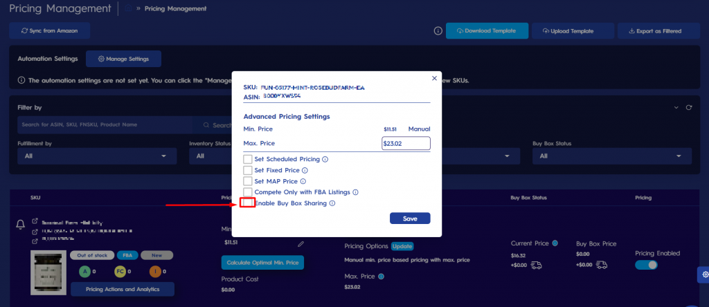 Buy Box Sharing Check Box