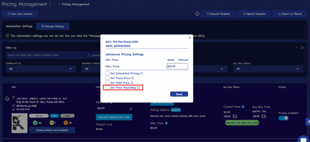 Figure 2 Set Price Rounding Checkbox