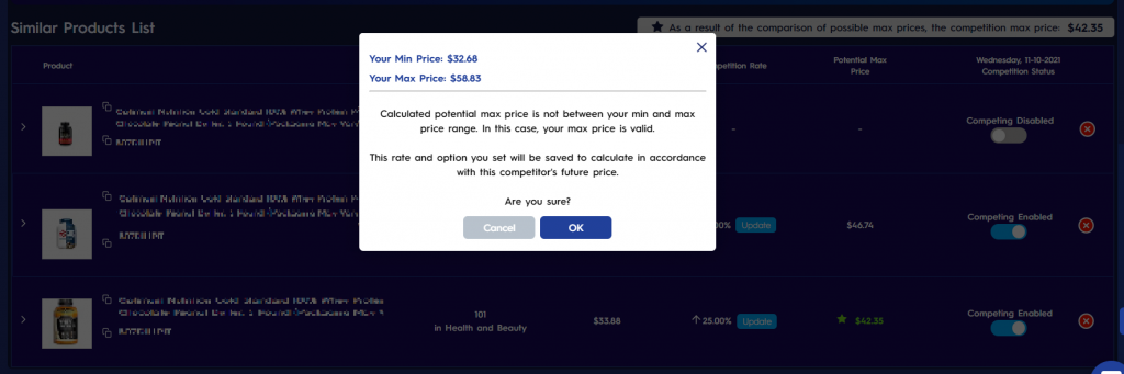 Out Of Range Potential Max Price Notice