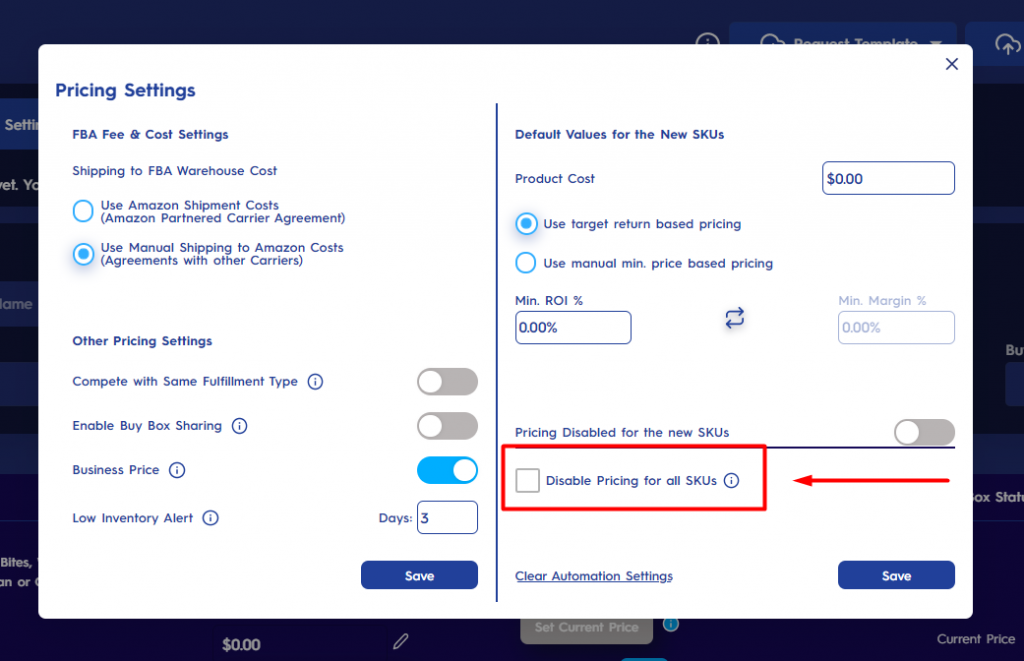 Disable Pricing