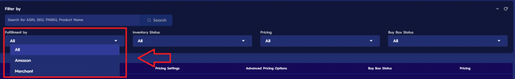 Pricing Management SKU Filters - Eva Fulfilment By Filter