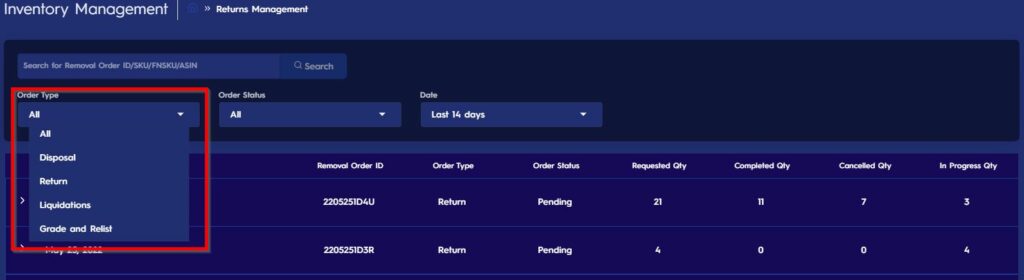 Return Management Order Type