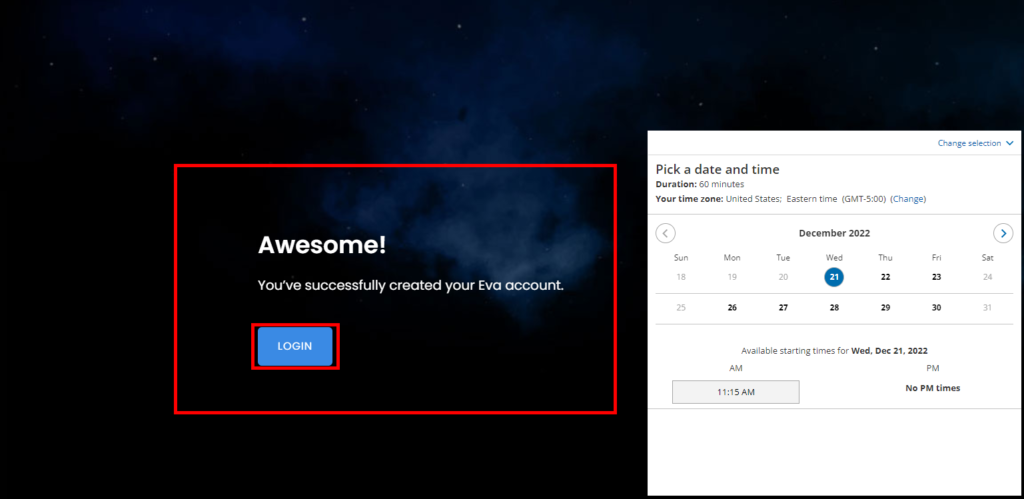 Access Your Newly Created Eva Account By Clicking On The Login Button