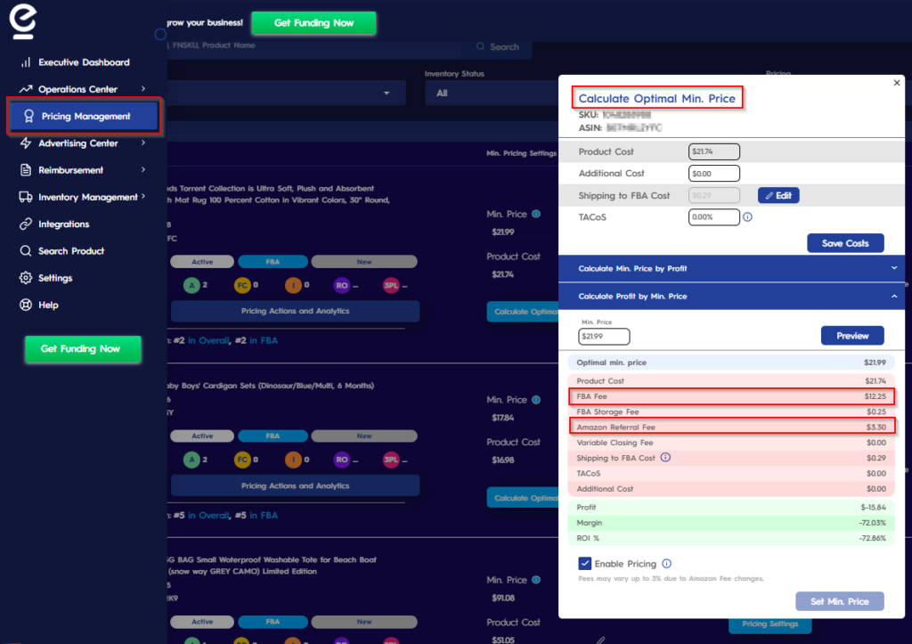 FBA Fee and Amazon Referral Fee Help Center Eva
