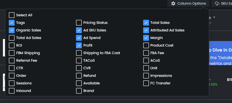 Figure 6 Column Option