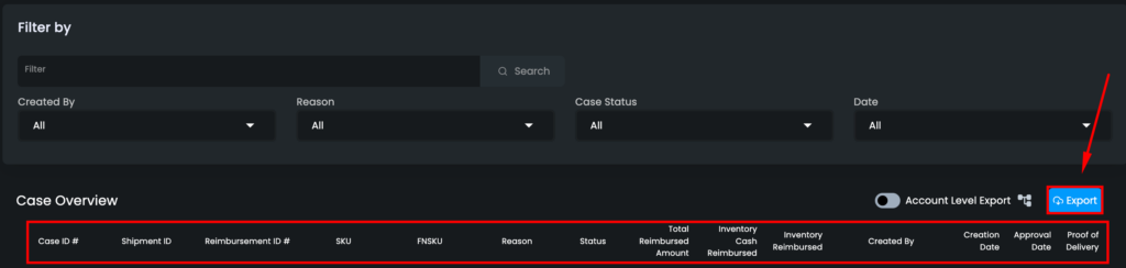 Figure 16 Case Overview Export 1