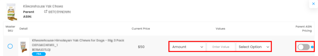 Parent Asin Price Setting