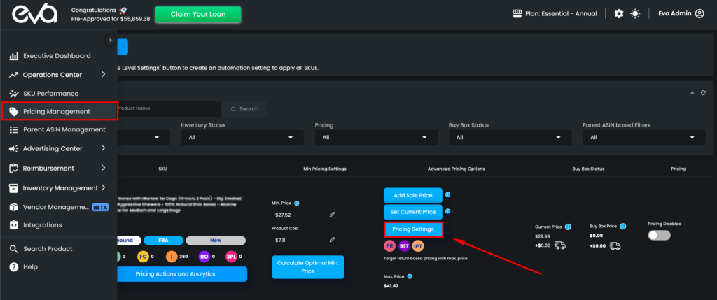 Pricing Product Level Setting