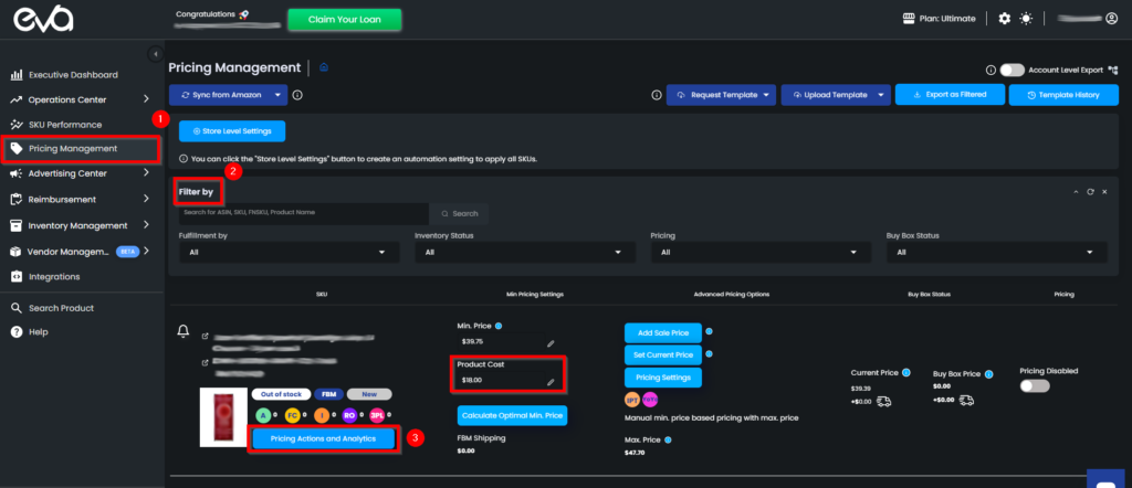 Figure 1 Pricing Actions And Analytics Button