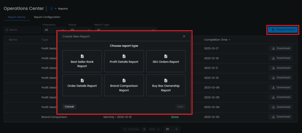 Request Report Tyoe