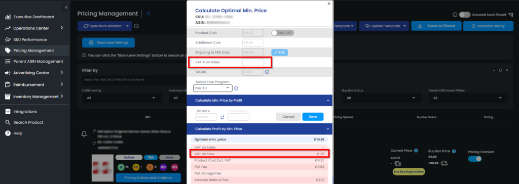 Vat On Fees On Calculate Optimal Min. Price