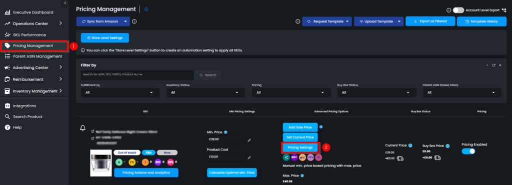 Figure 2 Pricing Settings