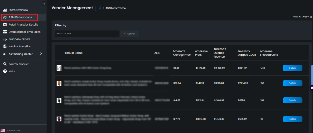 Vendor Asin Performance