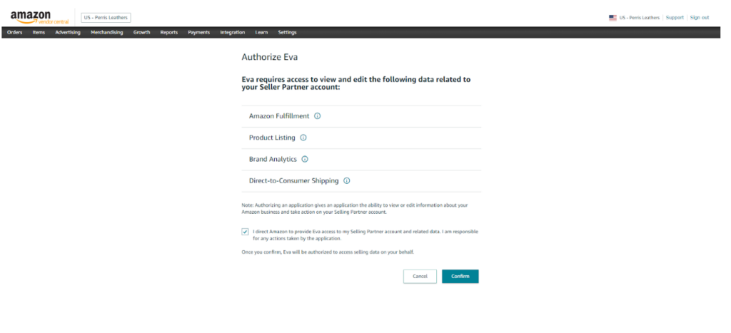 Vendor Central Authorize Eva 1