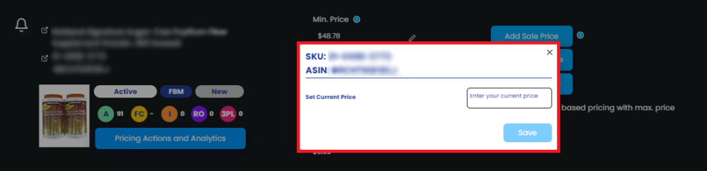 Figure 3 Current Price Pop Up Window