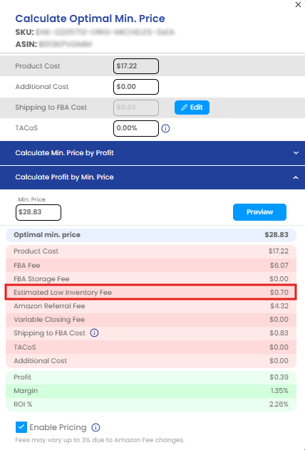 Low Inventory Fee